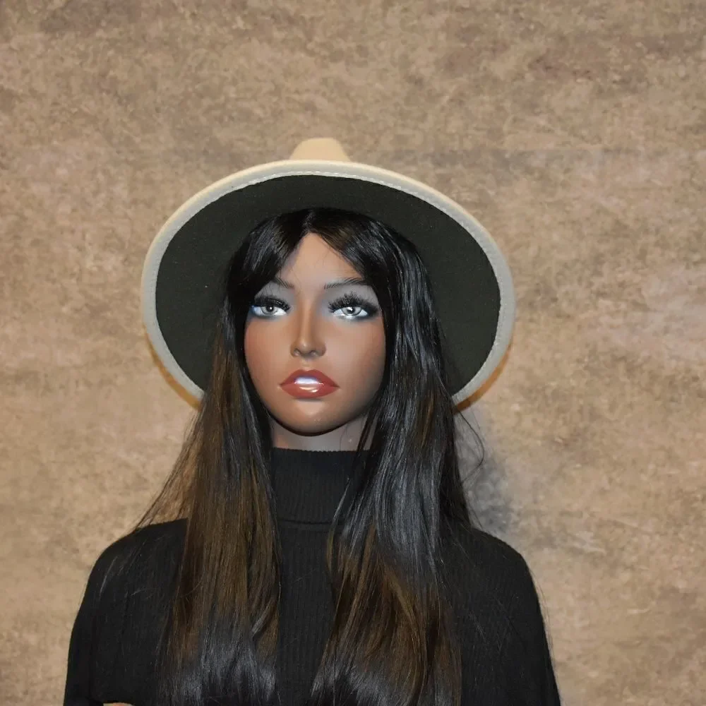 Cream with Olive green Base Fedora Hat